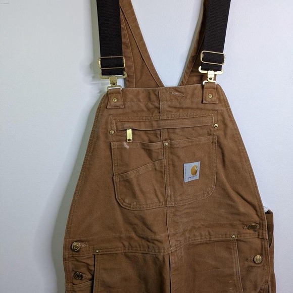 Carhartt brown overalls with adjustable straps 34x32 Bibs Double Knee Canvas - Picture 2 of 8